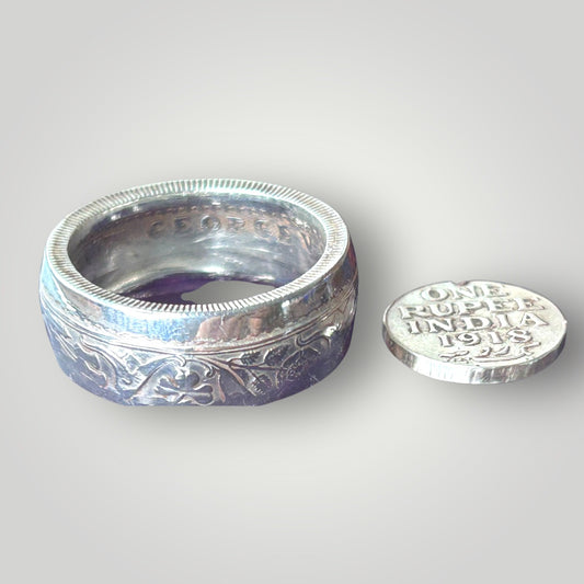 Silver Indian rupee coin ring