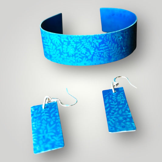 Colourful anodised aluminium bangle and earring set